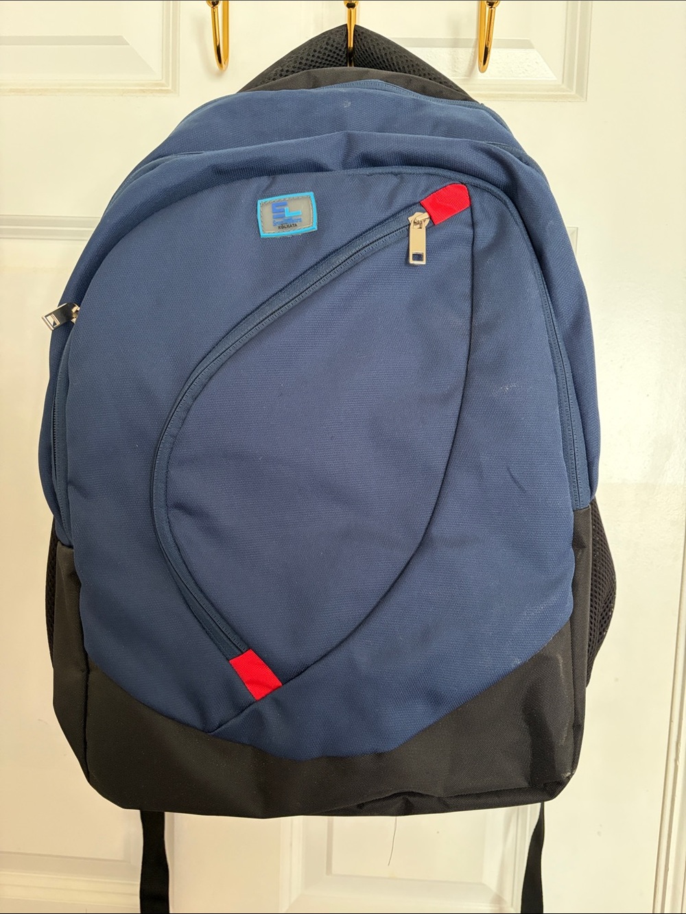 Classic Navy and Black Men's Backpack with Red Accents